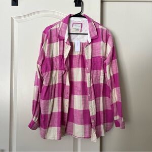 NWT Women’s American Eagle Pink and Cream Plaid Shirt Size L